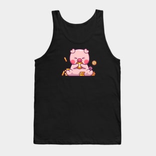 Cute pig with gold  coin Tank Top